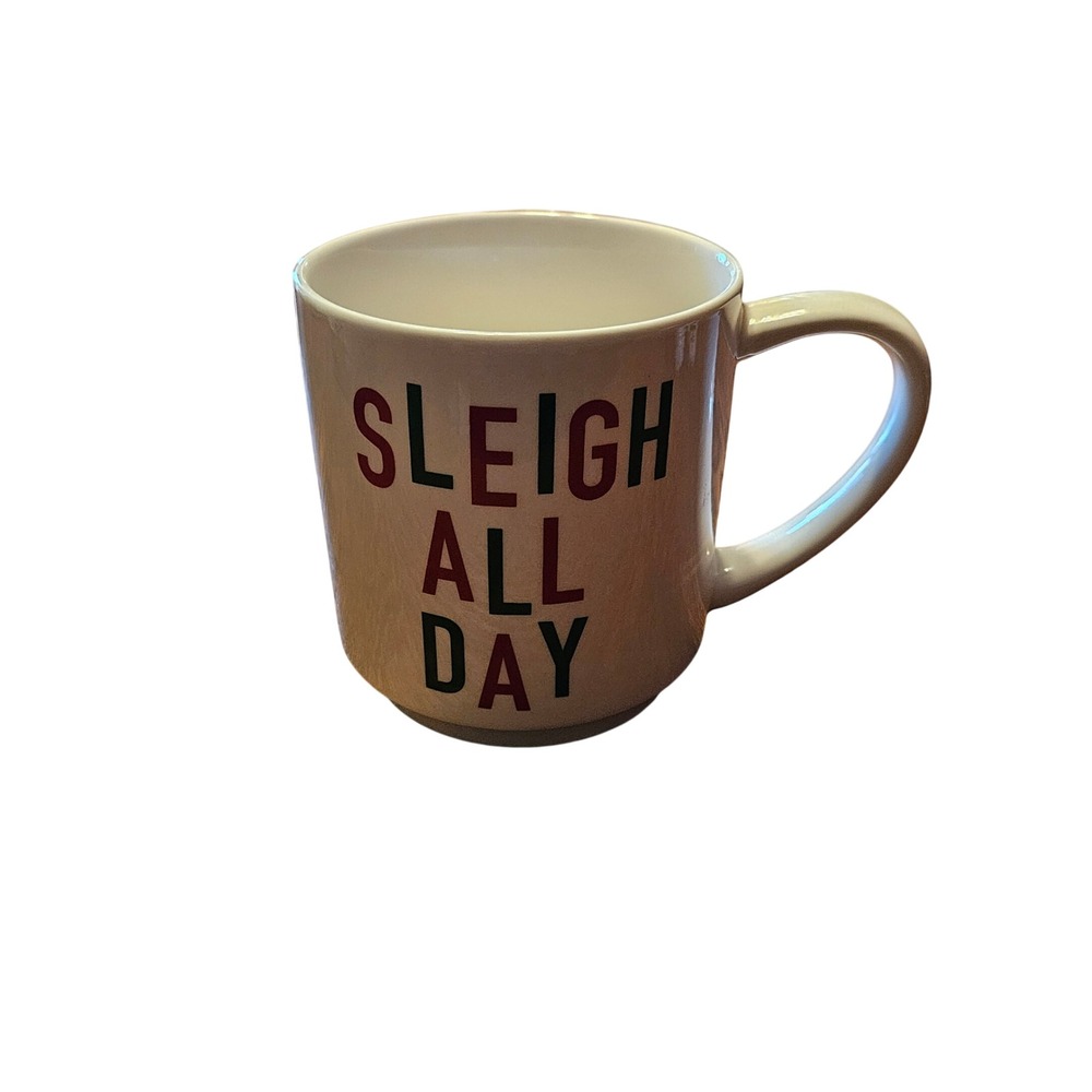 Parker Lane Sleigh All Day Christmas Coffee Mug‎ White Stoneware Holiday Cup